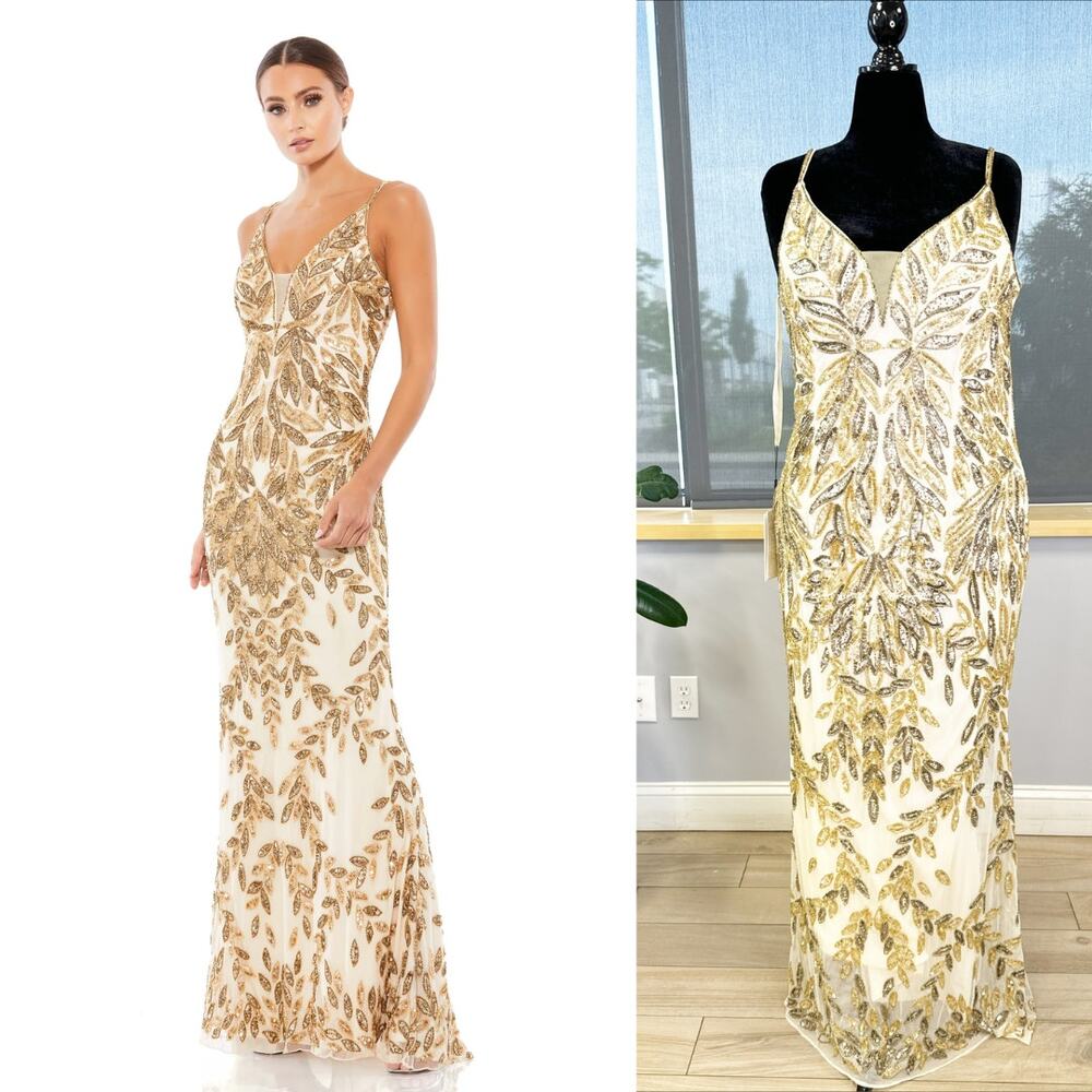 EMBELLISHED LEAF EVENING GOWN MC DUGGAL 5107 Size 14